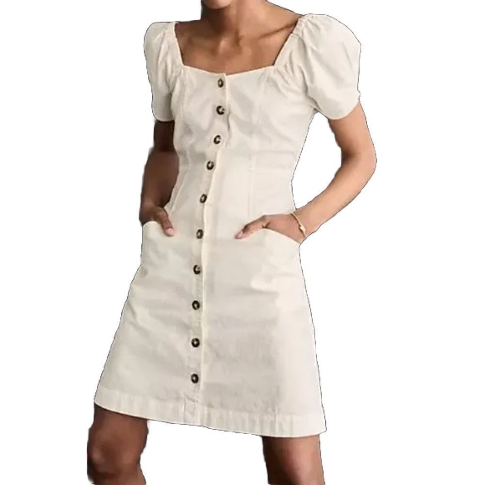 Madewell ‎ Linen cotton  blend  Front buttons square neck Dress Size - Picture 2 of 10